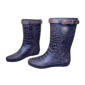 Corky’s Rainboots Croc Animal Print Dark Brown Mid Calf Rubber Size 8